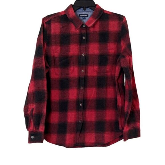 Flag & Anthem Womens Size L Red Black Plaid Long Sleeve Collared Button Up Shirt - Picture 1 of 9